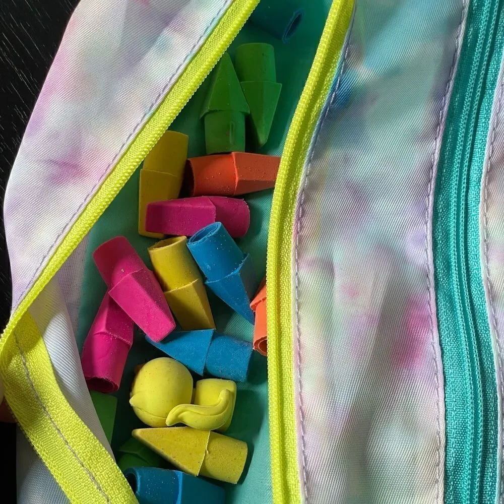 Pen+Gear Pastel Tie Dye Three Pocket Pencil Bag w/Erasers/Stapler/Pencils
